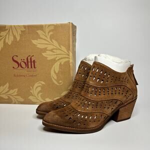 Sofft Westwood II Perforated Suede Heeled Bootie in Light Brown